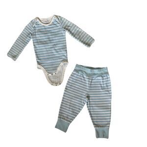 Hanes Baby Flexy Bodysuit and Pants 12-18M Long Sleeve Blue Stripes